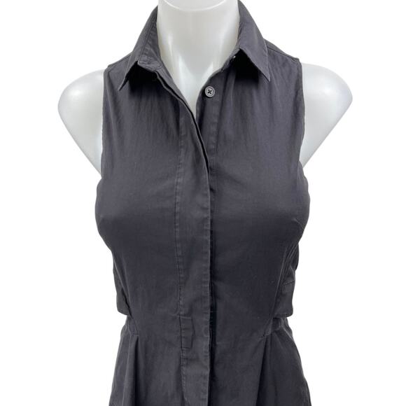 Proenza Schouler Black Sleeveless Cutout Button Down Midi A-Line Shirt Dress 2 - Picture 3 of 5